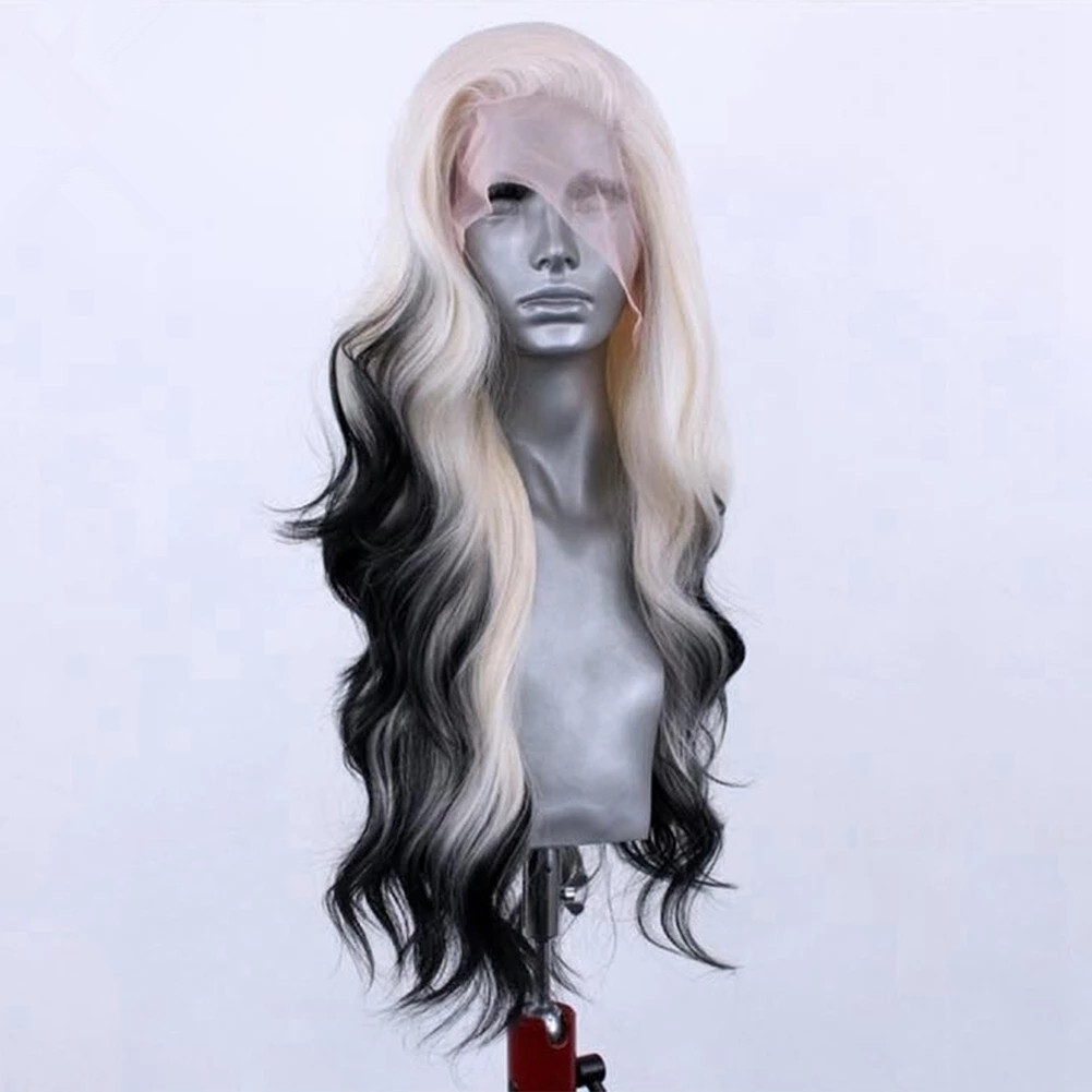 ?De\'je Ville? Two-TONE LACE FRONT HALLOWEEN WIG Cruella Deville Wig, Black and White Two Tone, Halloween  main image 4