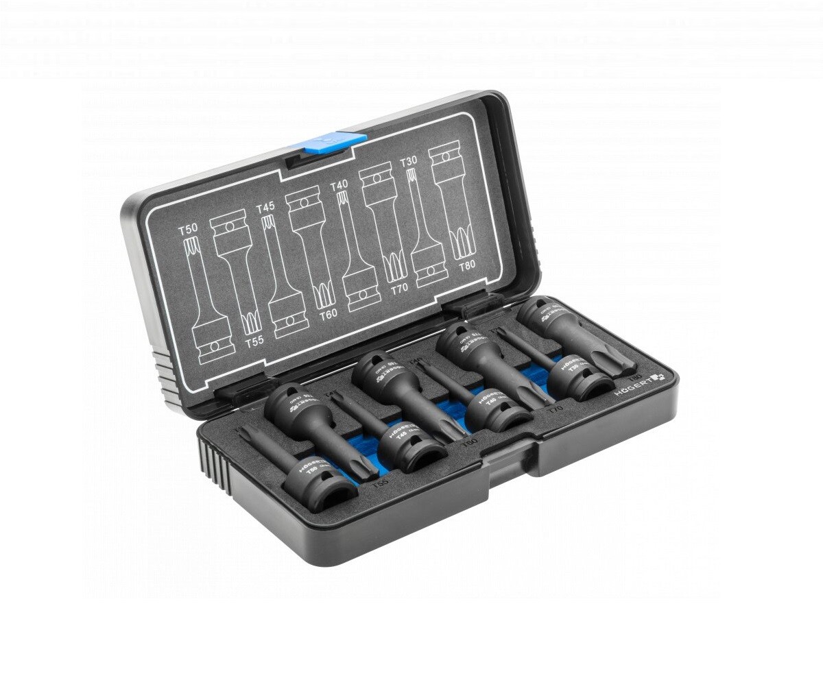 1/2"" TORX Impact Bit Sockets 8 pcs Kit Germany Quality - HT6R002 of Hogert