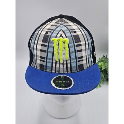 Monster Energy One Industries Hat 1/8 Plaid Flat Bill Snapback Cap  Embroidered