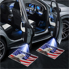 2pcs Car Door Logo Projector Lights Eagle Flag Universal Fit Cool Decor