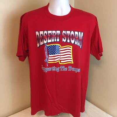 Vtg 1991 Jerzees T-Shirt Red XL Desert Storn Flag Supporting The Troops USA Made