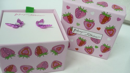 Estate Betsey Johnson NIB Spring Pink Pave Butterfly Post Earrings LOVELY - Picture 6 of 8
