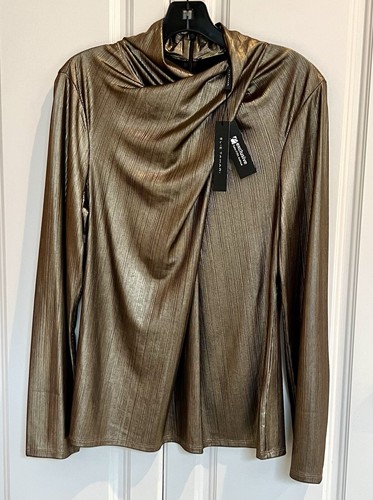 NWT Elie Tahari size Large antique gold Keilani knit drape neck long sl top $198 - 第 3/5 張圖片