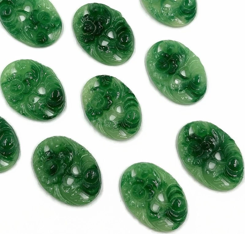 12 florales vintage de resina verde jade de Hong Kong 25x18 mm. Camafeos de cabujón ovalados 228PT Foto 2 de 4
