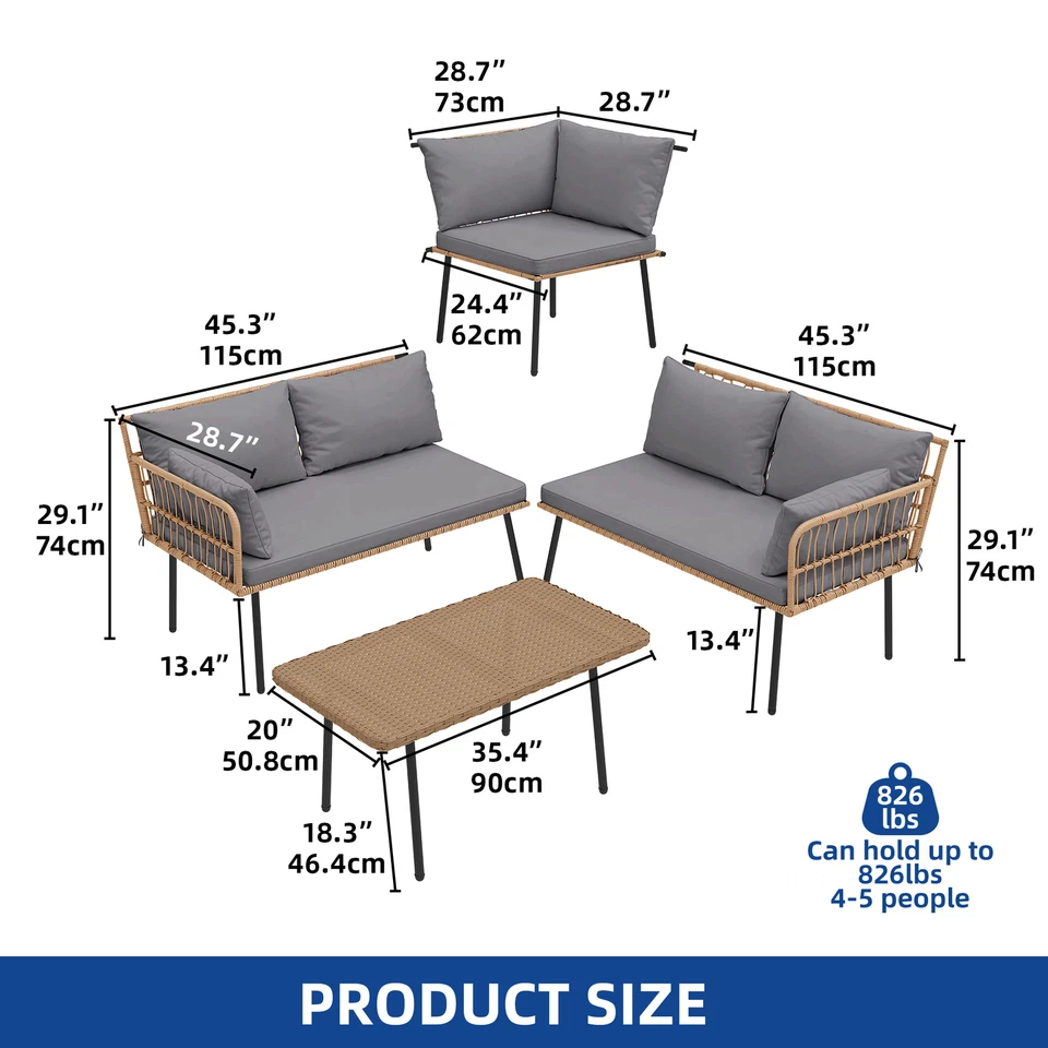 Patio Furniture Set Outdoor Conversation Set L-Shaped Sofa for Garden Backyard - Image 2 of 4