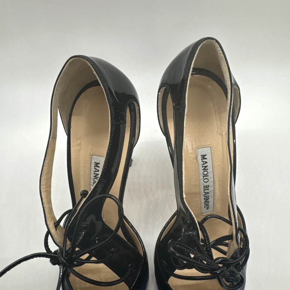 Manolo Blahnik Patent Leather Colorblock Pattern D'Orsay Pumps Size 38 - Image 2 of 4