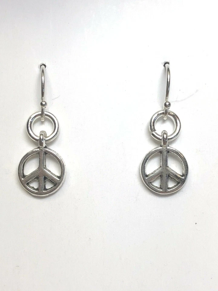 Мир знак подвеска серьги 925 пробы крючки олова подвески 1» крошечный хиппи - Изображение 2 из 4