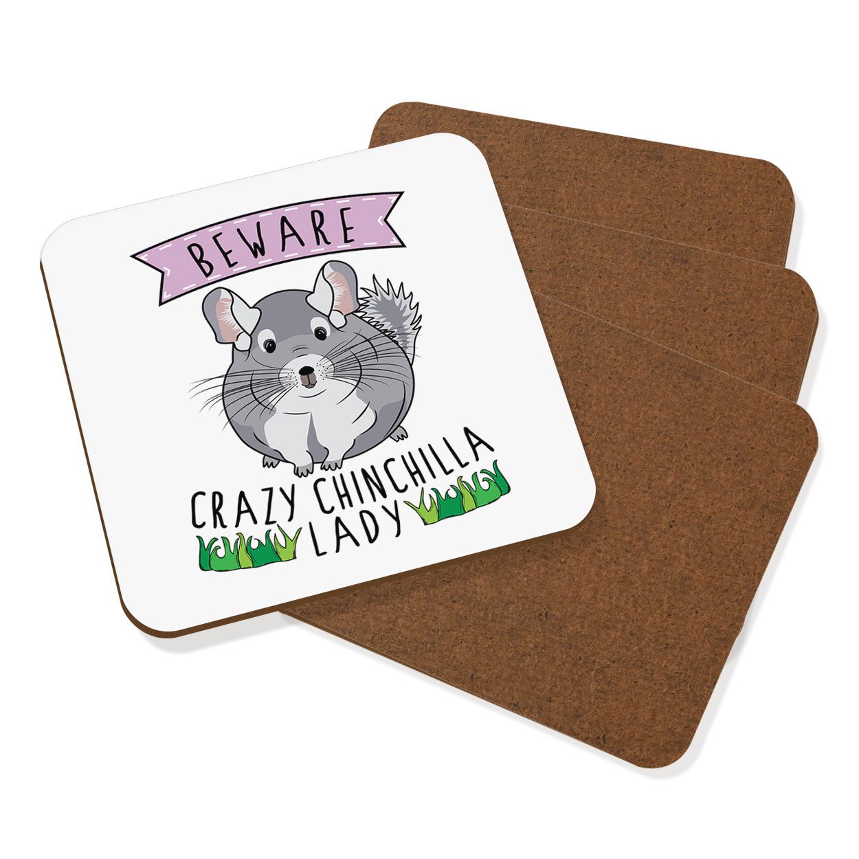 Beware Crazy Chinchilla Lady Coaster Drinks Mat Set Of 4 - Funny