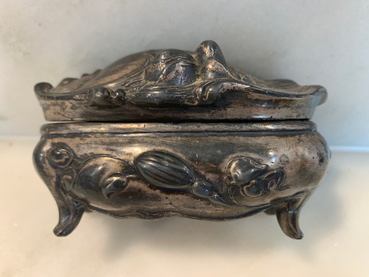 Antique Art Nouveau Footed Jewelry Casket Hinged Box WB Mfg Co