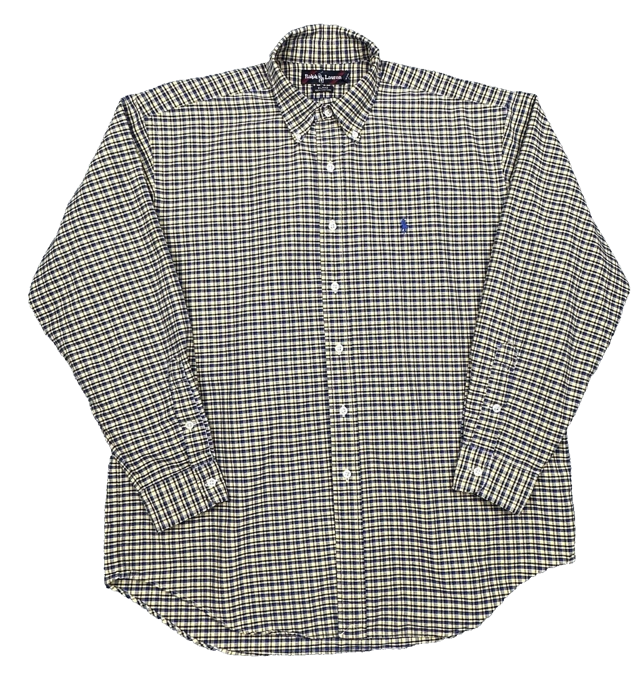 Polo Ralph Lauren Shirt Mens Large Yellow Blue Plaid Blake Button Down Pony