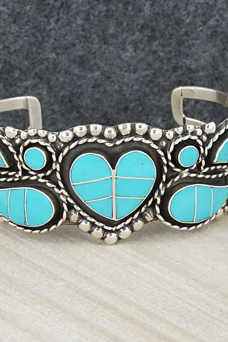 Turquoise Sterling Silver Bracelet Faye Lowsayatee eBay