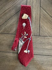 SPENCER & LOWE Golf Balls and Clubs Men Tie Red Silk Necktie Made in USA