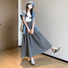 Spring Summer New High Waist A- Line Long Slimming Pleated Wide Leg Pants Skirt