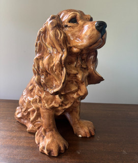 Large King Charles Cocker Spaniel Ceramic Glaze MCM Statue Vintage SIGNED 1980