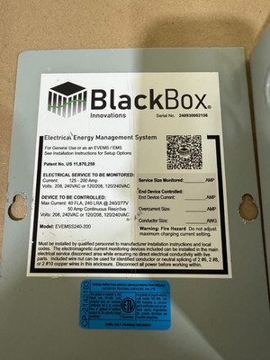 BLACKBOX EVEMS240-200 EV Charger Energy Management System 240V 40 fla/50 amp