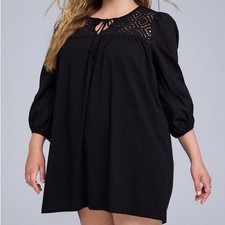 Torrid Belle Isle Mini Crochet Yoke Popover Dress Black Cotton Size 00