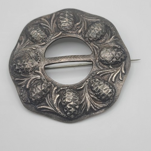 Vintage Tannenzapfen Design Brosche Repoussé Metallarbeiten Jugendstil - Bild 2 von 10