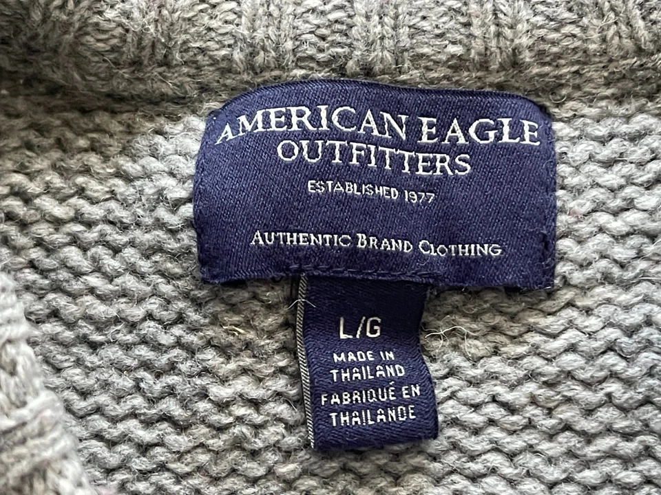 Suéter American Eagle Fair Isle Para Hombre Grande Gris Rojo 100% Lana de Cordero De Colección Foto 2 de 4