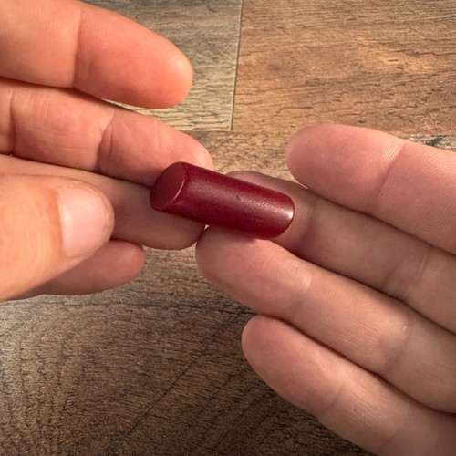 Vintage Red Bakelite Toggle Button Carved Barrel Tube Sew-Through 1”
