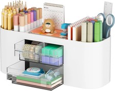 Desk Organizer with 3 Drawers 7 Compartments Pen Pencil Holder Home Office White