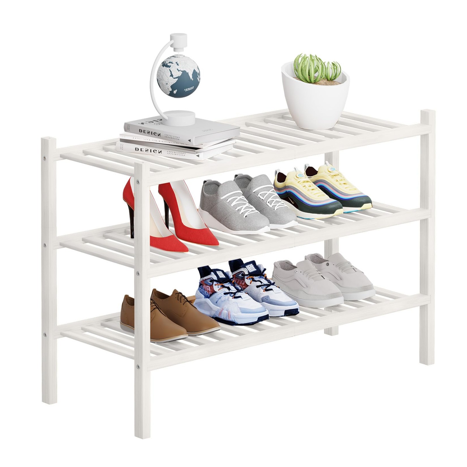 3 Tier Bamboo Shoe Rack Storage Organizer for Closet, Multifunctional Stackab...