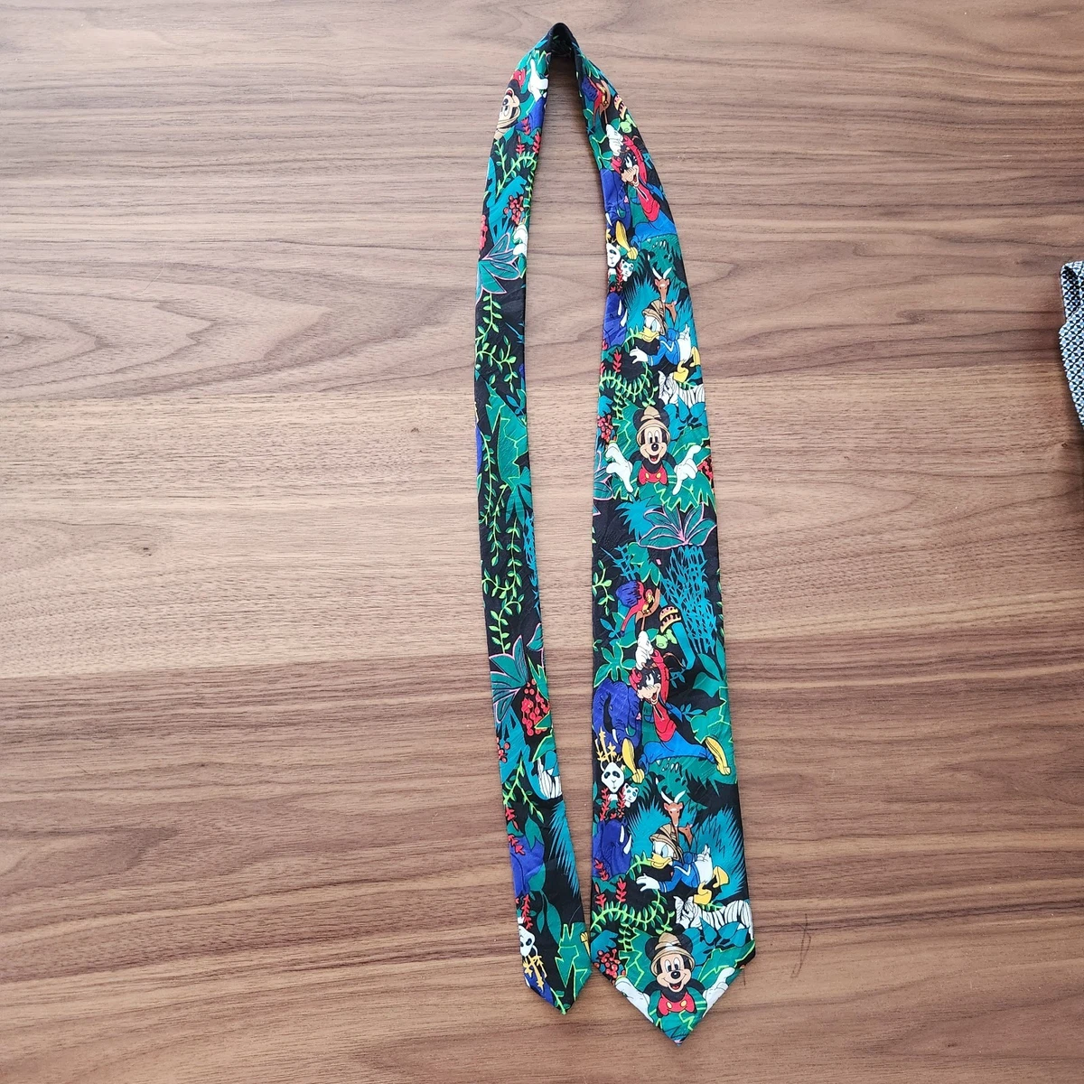 Disney Mickey Mouse Donald Duck Goofy Floral Tie Green One Size