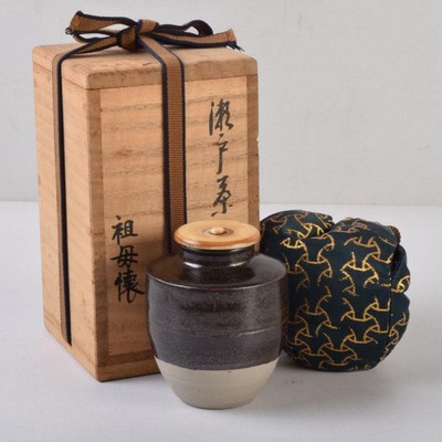 Vintage Chaire Old Seto Teebehälter Mei Seikou mit Verpackung Matsuo-ryu