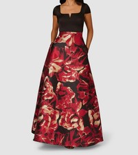 Aidan Mattox Adrianna Papell Red Black Floral Jacquard Gown Dress Size 16 $495