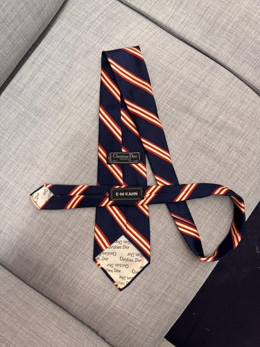 Vintage Christian Dior Tie Mens Classic Striped Polyester Necktie 70s 80s - Picture 2 of 9