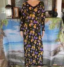 Multicolor Floral Rayon Crinkle Vintage Midi Dress, Sz S Brand Pearls By S. Amar