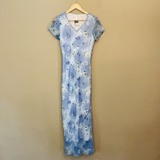 My Michelle Blue Floral Dress Midi Short Sleeve 100 Polyester Size 7/8