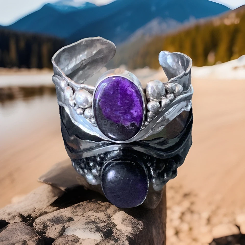 Donald Marksz of Palm Beach Brutalist Sugilite Sterling Silver Cuff Bracelet VTG - Image 2 of 4