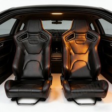 Universal 2pc Reclinable Racing Seat Dual Slider Belt Black Pvc Carbon Leather