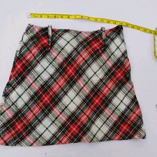 Vintage 70s Red Green Plaid Skirt Flat 14w17l Zip