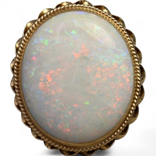 ANTIQUE VICTORIAN LARGE OPAL HANDMADE ROPEWORK COCKTAIL RING 14K YELLOW GOLD