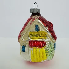 VTG Shiny Brite Mercury Glass Ornament 3.1" Cottage House Red Roof USA HTF