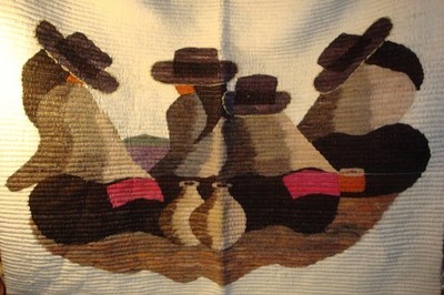 Vintage Peruvian llama wool The Four Sisters folk art tapestry 38'' X 40''