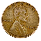 1939 Lincoln Wheat Penny No Mint Mark US One Cent Coin Very Good Book Filler