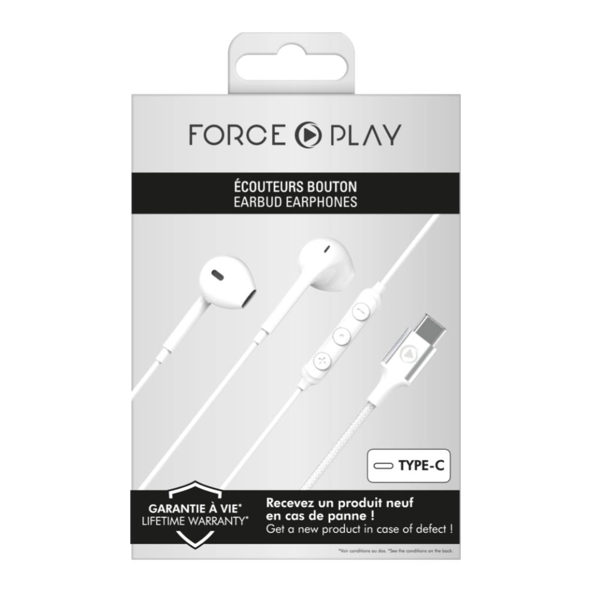 Écouteurs USB-C FORCE PLAY Blanc : Structure Haute Résistance - 2