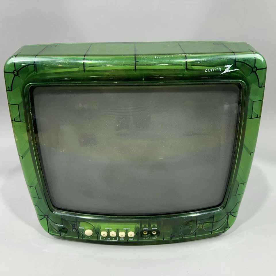 Zenith Clear Transparent Green 13" Color Prison CRT TV Vintage C13A04LG Retro - Image 3 of 4