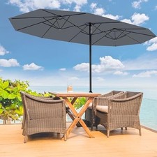 Large Patio Umbrella with Base Included, Double-Sided Outdoor Market 15FT Grey