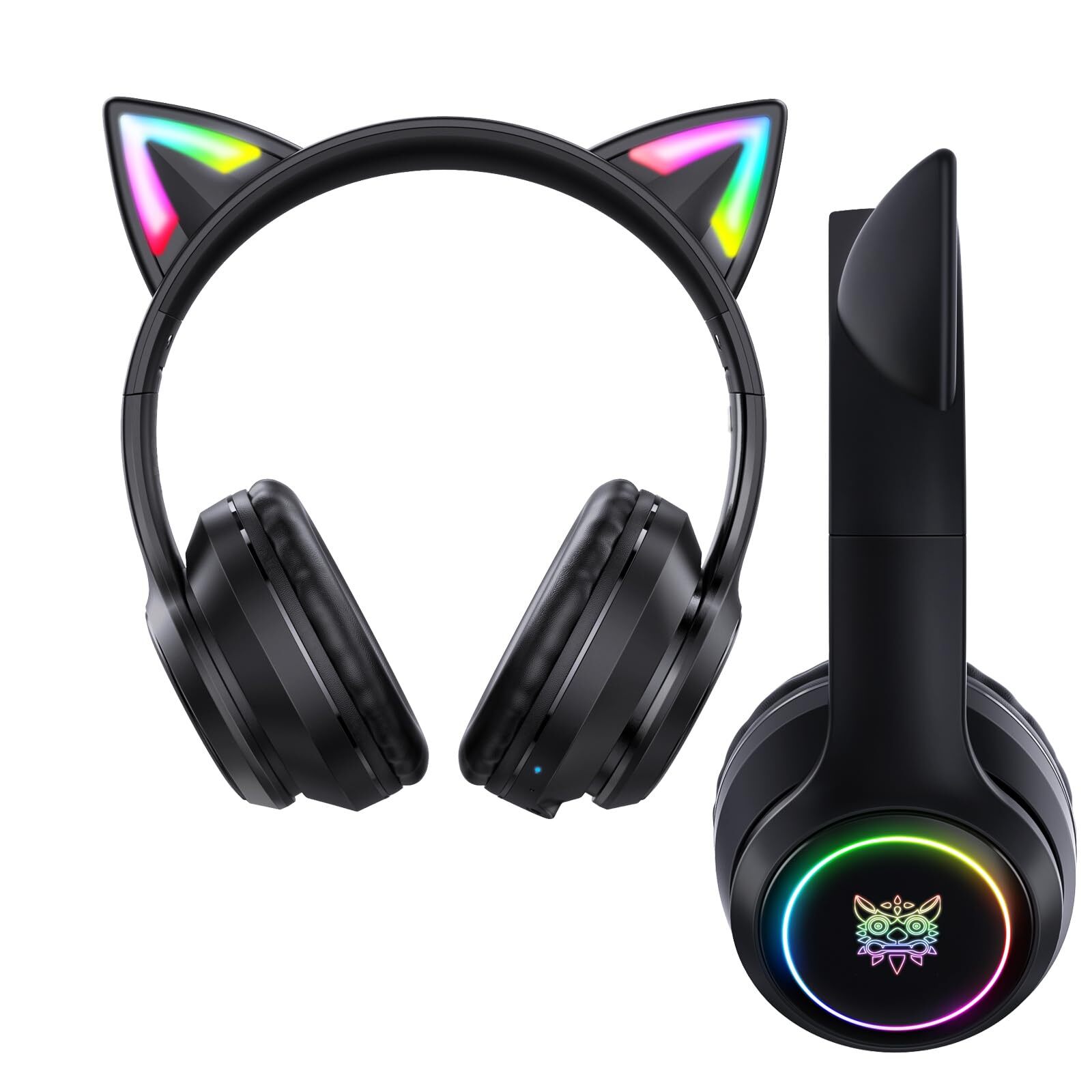 Black Girls Light Up Cat Bluetooth Headphones for Kids Little Girl Kid Kitty ...