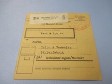 1944 Paketkarte POSTGUTKAR Oberndorf Selbstbucher 5 - an Zähler Iron & Vosseler