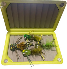 Assortment 4 Bass Fly Fishing Flies (Frog Poppers Paterns) in Orvis Foam Fly Box