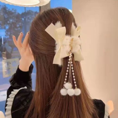 Winter Plush Hair Claws - Cute Bow Tassel Hairpins