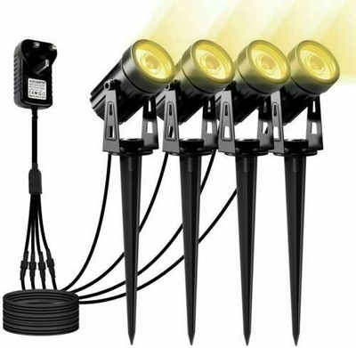 4Pcs LED Garden Spike Lights Path Outdoor Spotlights Warm White Mains