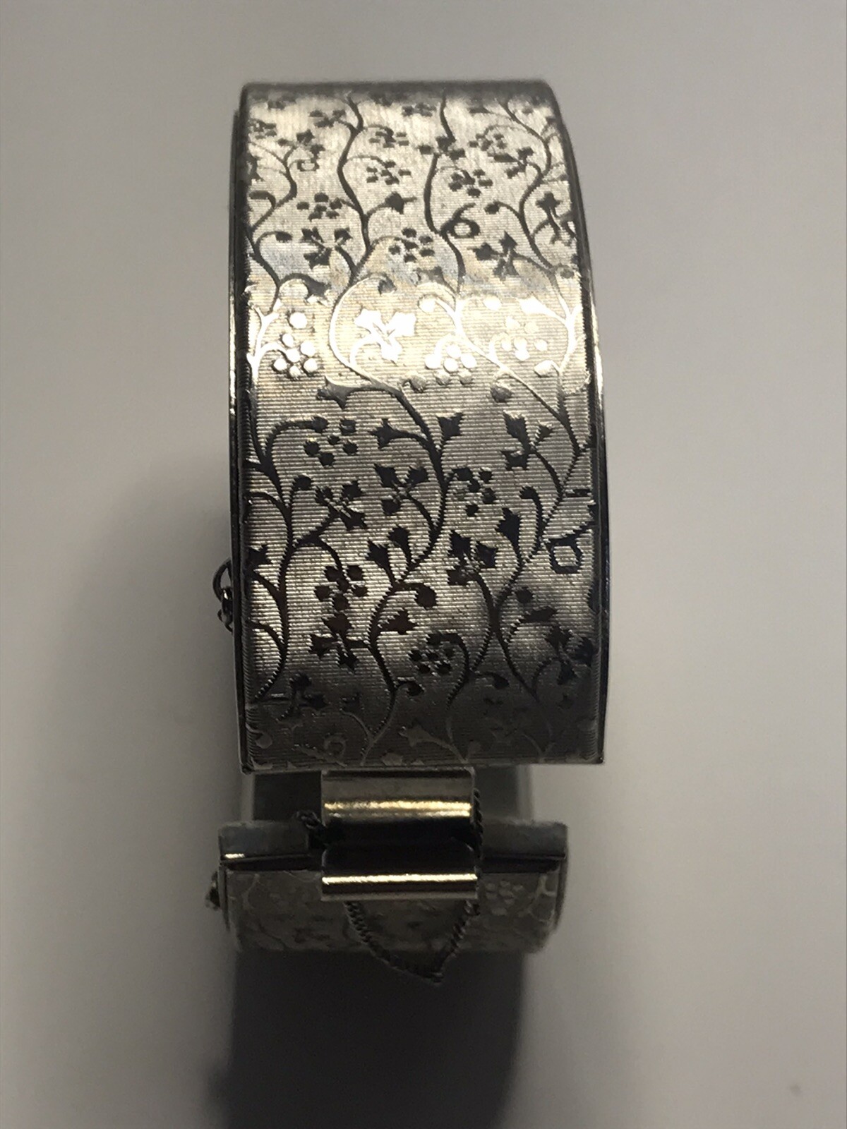 Hinged Cuff Bracelet Brushed Silvertone with Safe… - image 4