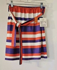 VTG MCM GoGo 1970 Skirt Acetate Striped Orange Purple Bone Belted Old Stock Tags