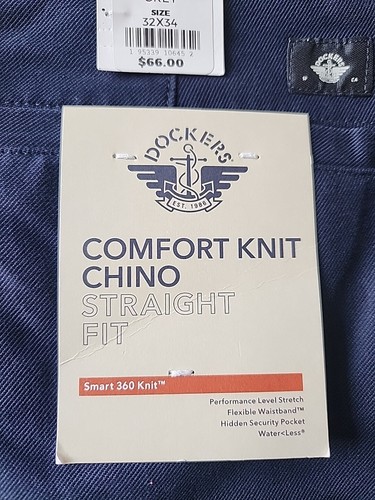 DOCKERS Smart 360 Comfort Knit Chino Pant Men 32x34 Blue Performance Stretch NEW - Picture 10 of 11