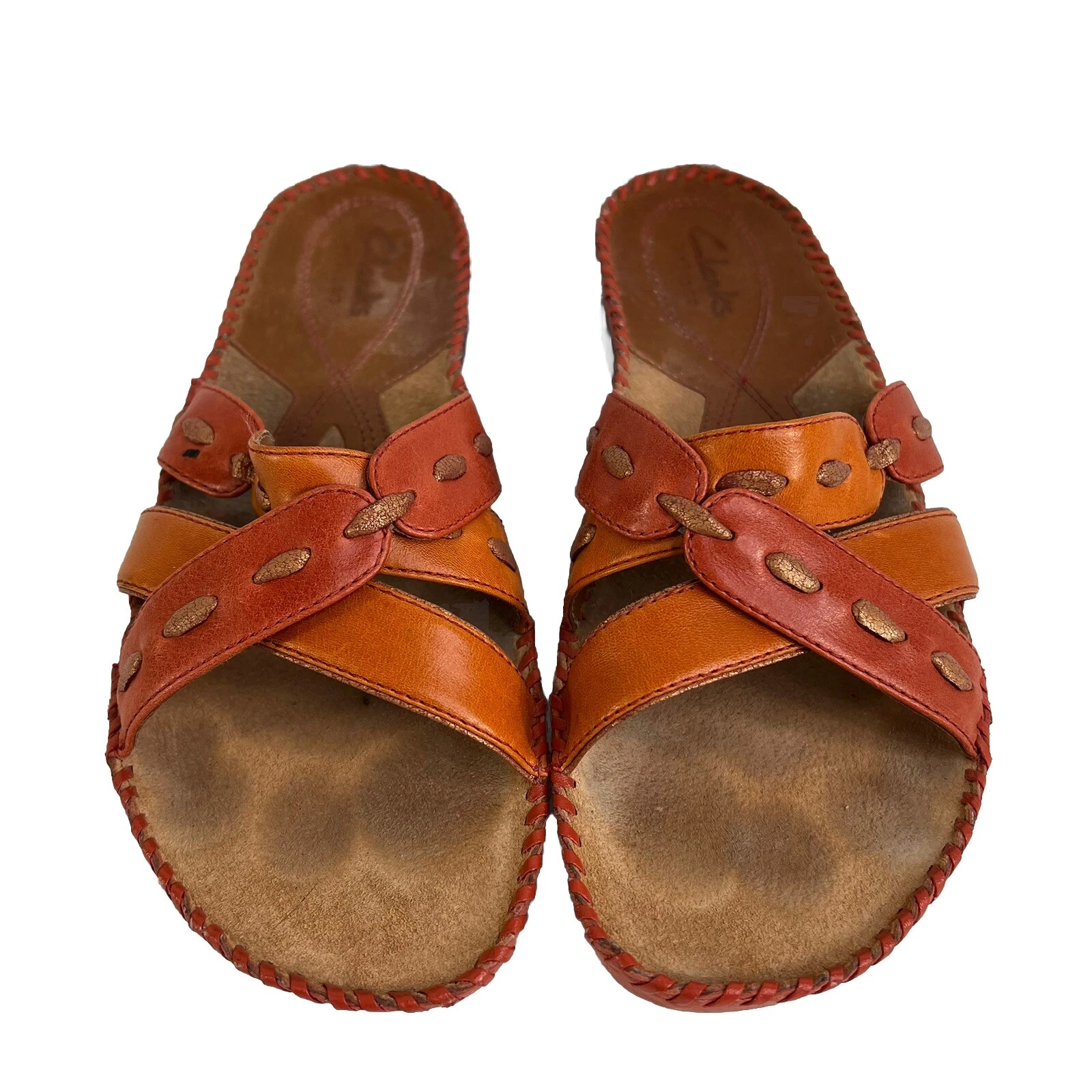 Sandali Clarks Artisan 8 5 pelle arancione donna slip on casual comodi con cinturino